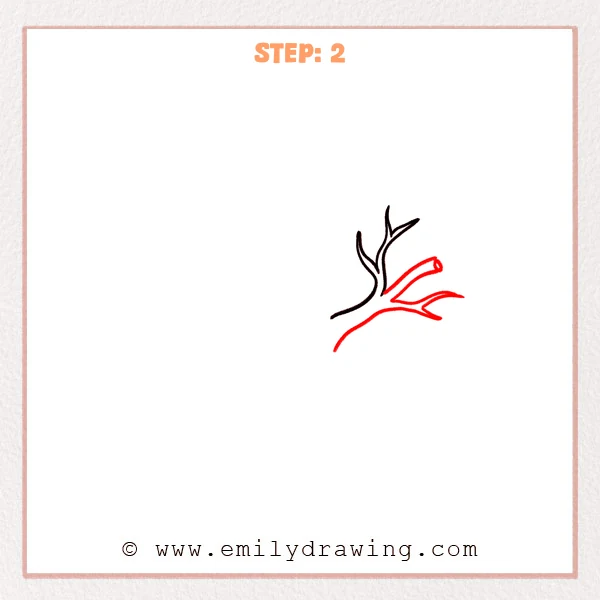 how to draw a dead tree - A dead tree sketch with a new thick side branch ending in a cut-off stub and a thinner forked branch stretching to the right.
